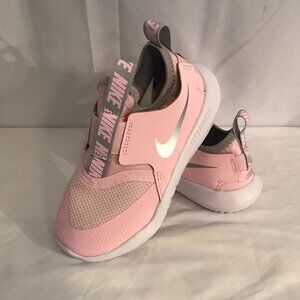 Nike Flex Runner Girls Pink and Metallic Silver Slip-on Shoes